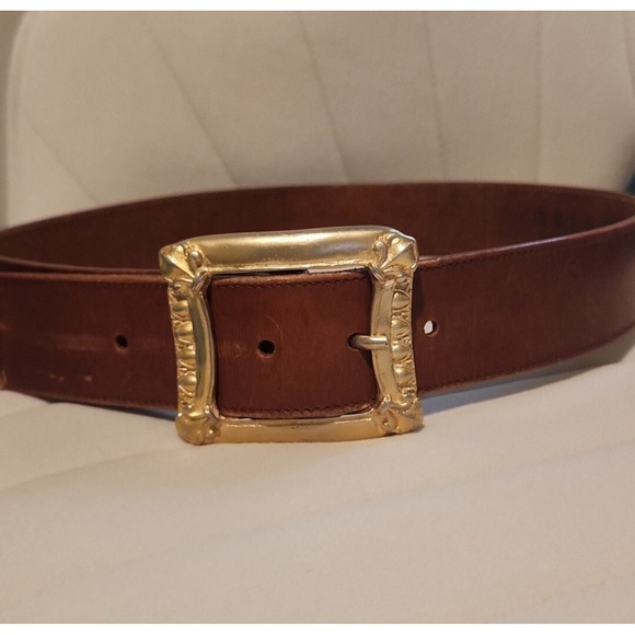 Vtg Express Gold Buckle and Tip‎ Leather Belt Western Coastal Cowgirl Festival M main image 14